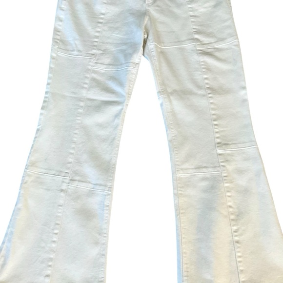 West of Melrose High Rise Patchwork Flare Jeans in Off White Ivory - Picture 6 of 16